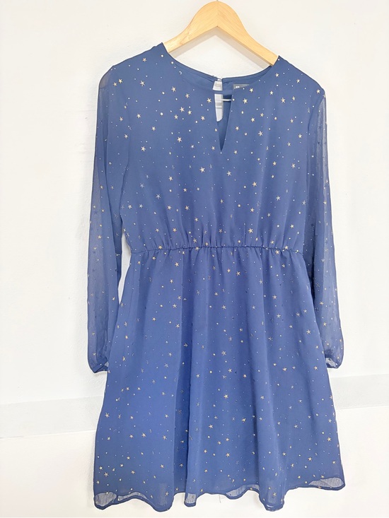 Dresses & Skirts - Allegra K Navy Gold Stars Whimsical Long Sleeve Dress Size M